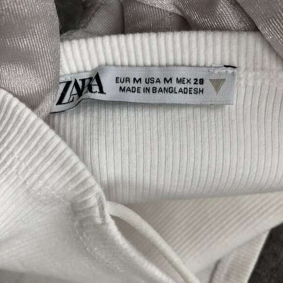 Zara Cropped Cami Top Womens M White Ribbed Square Neck Tube Stretch Fitted - Picture 5 of 6